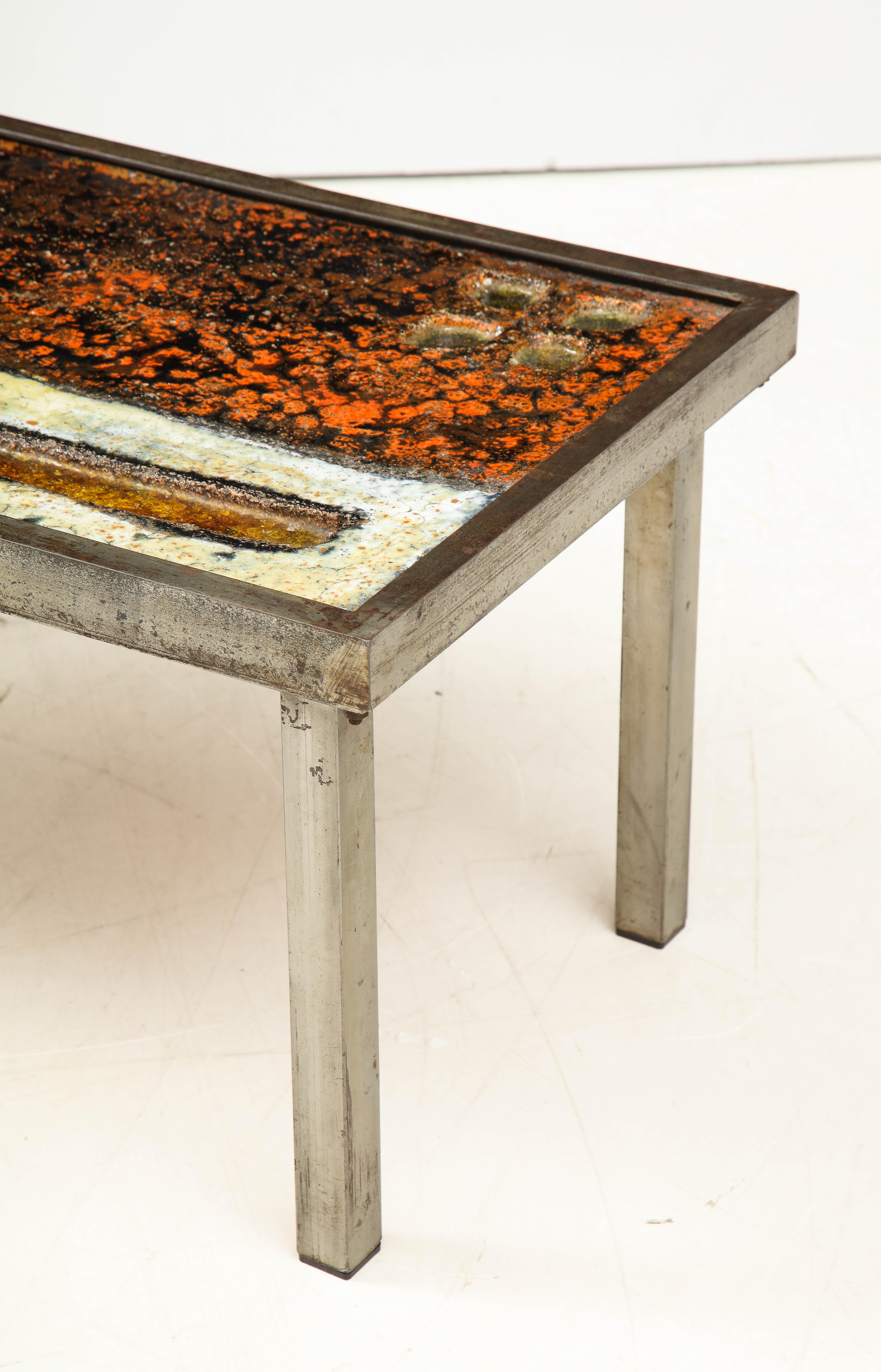 Enameled Lava Coffee Table by Robert and Jean Cloutier, France, circa 1950 4