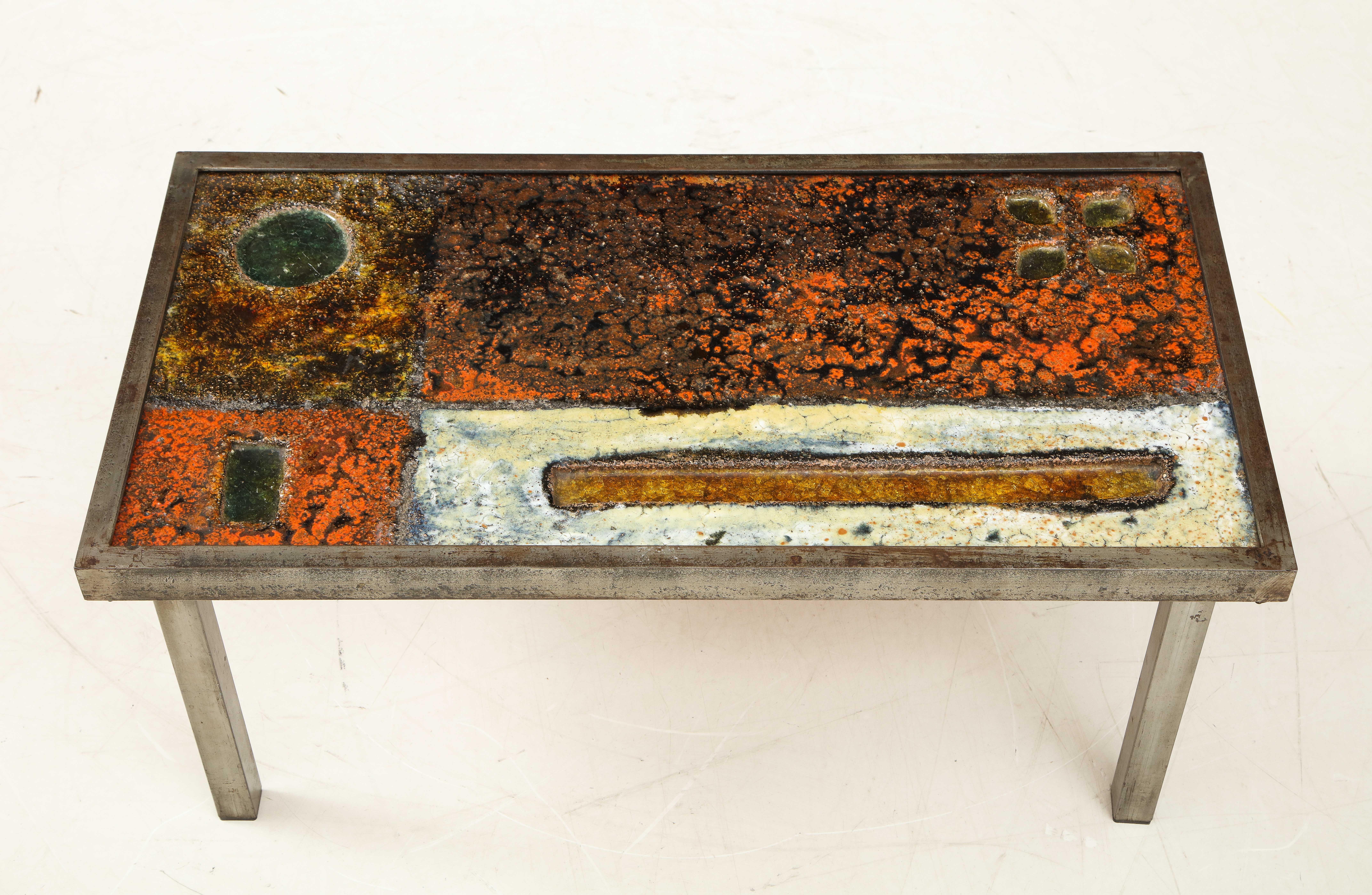 Mid-Century Modern Enameled Lava Coffee Table by Robert and Jean Cloutier, France, circa 1950
