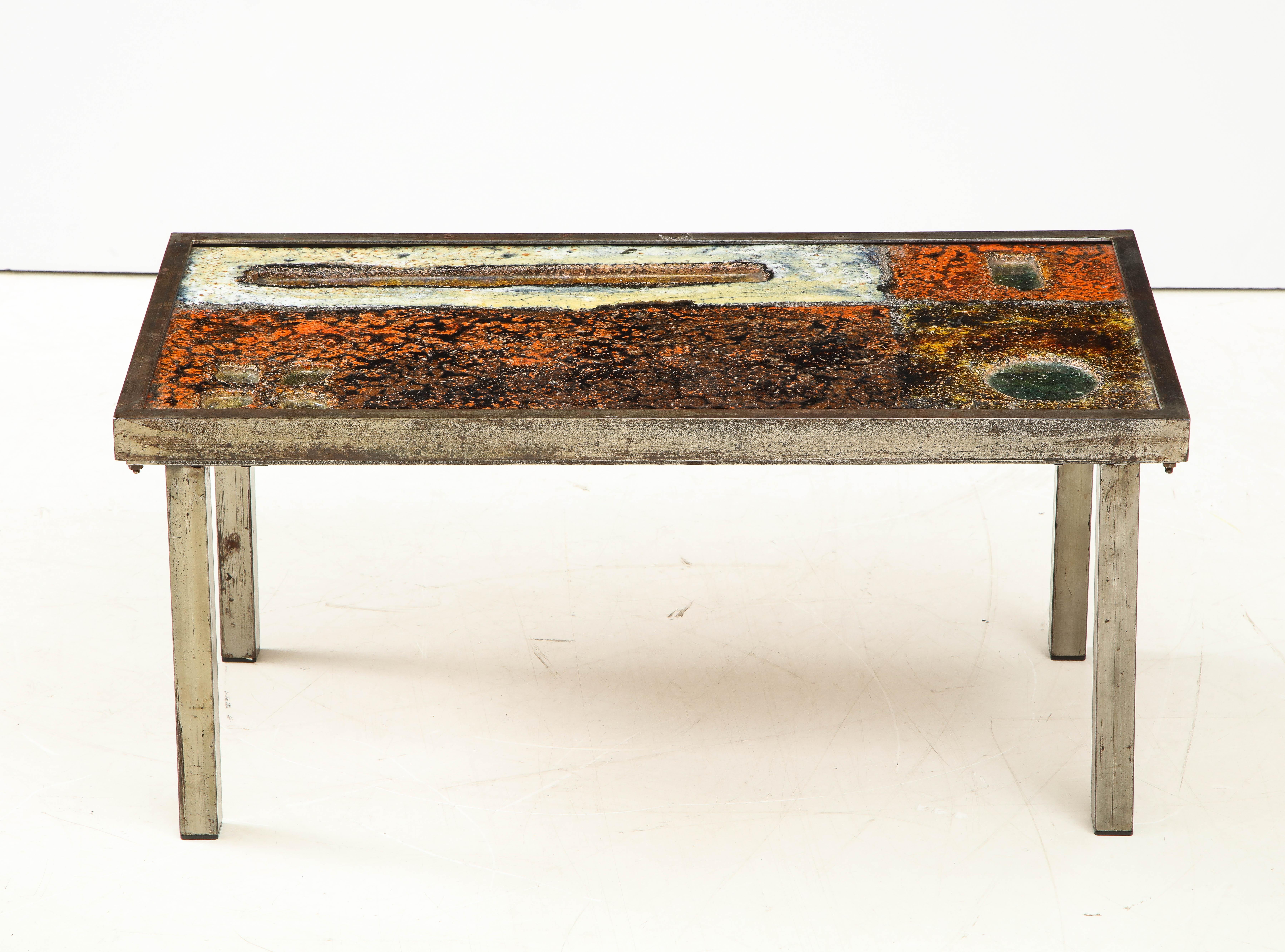 Enameled Lava Coffee Table by Robert and Jean Cloutier, France, circa 1950 1