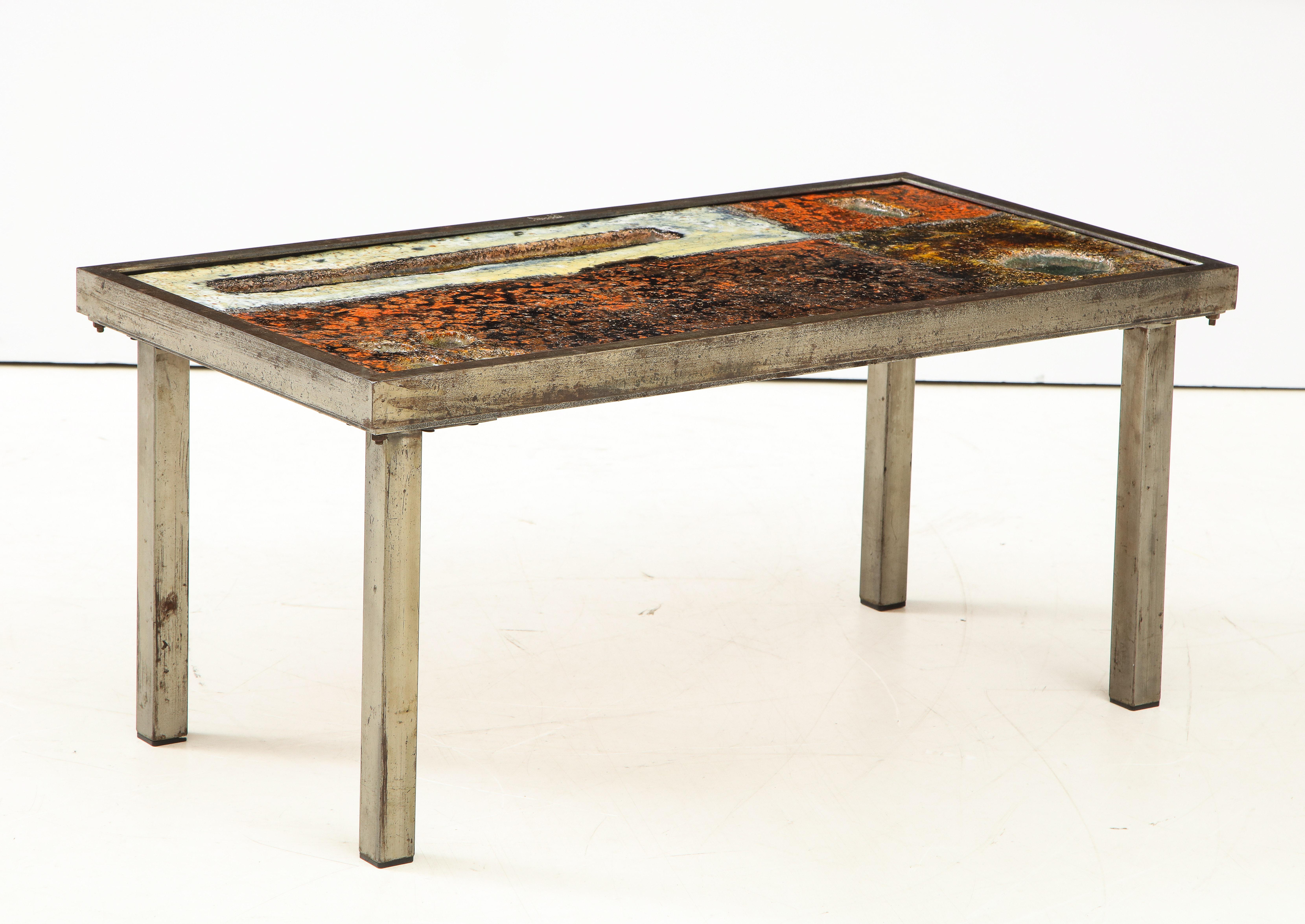 Enameled Lava Coffee Table by Robert and Jean Cloutier, France, circa 1950 2
