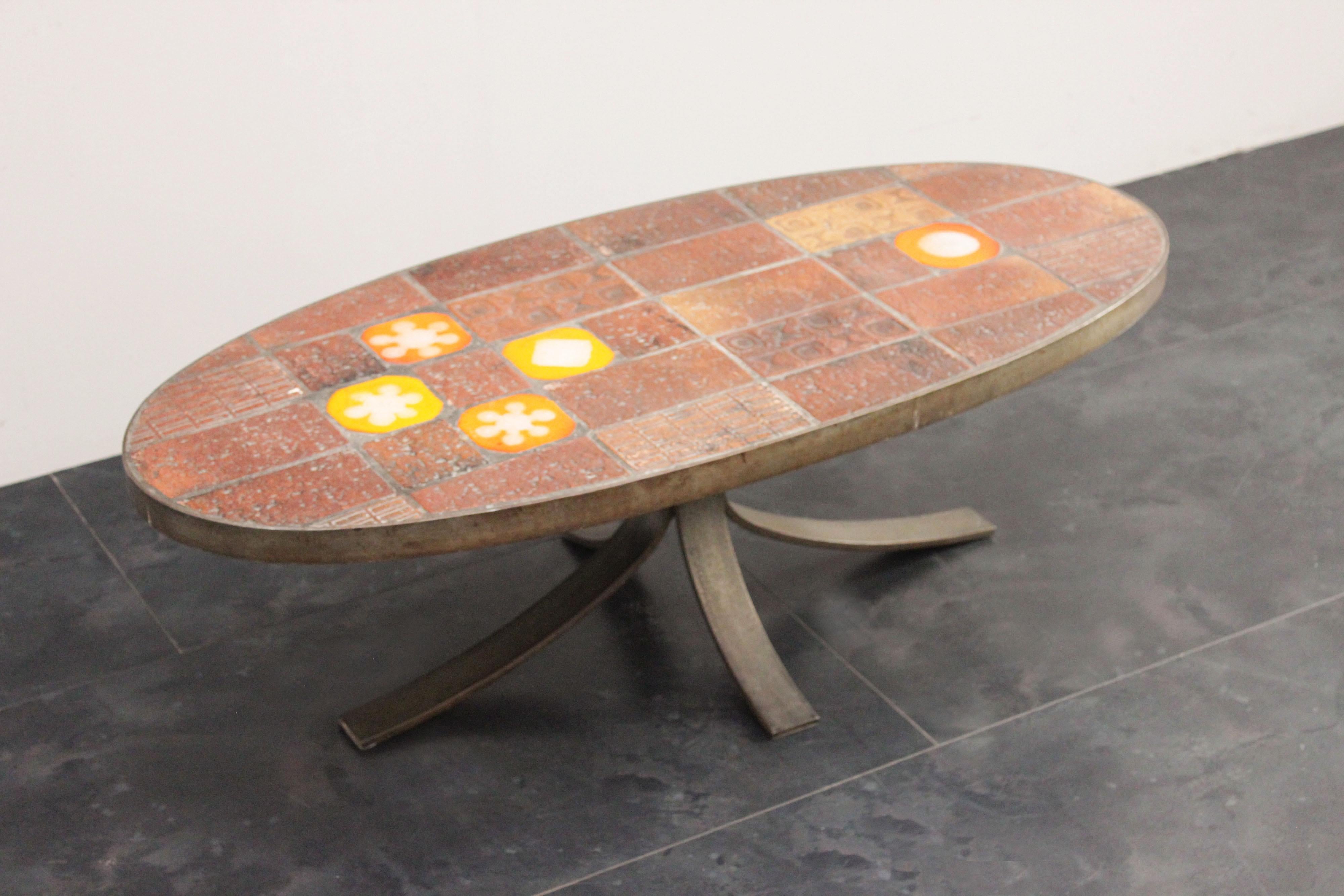 Mid-Century Modern Enameled Lava Stone Coffee Table from Jean Jaffeux, 1960s