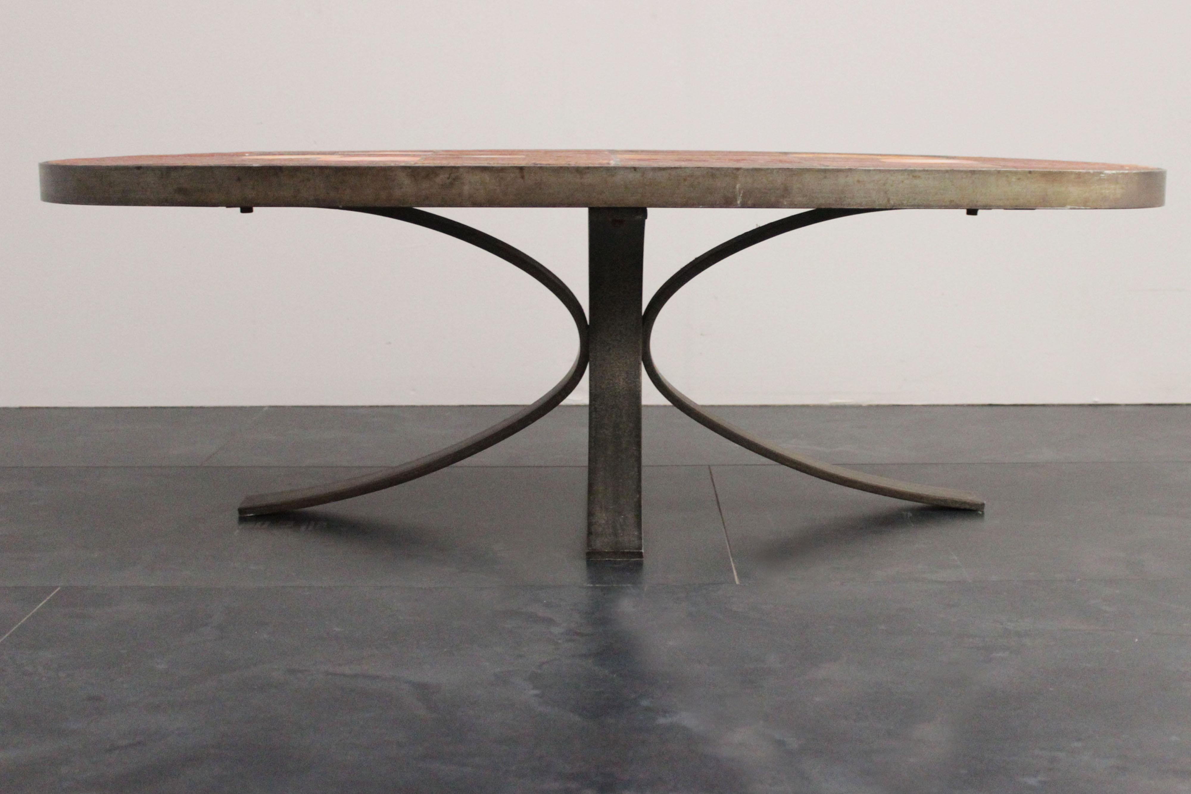 French Enameled Lava Stone Coffee Table from Jean Jaffeux, 1960s