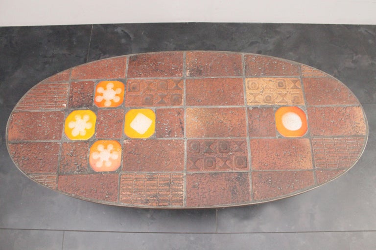 Enameled Lava Stone Coffee Table from Jean Jaffeux, 1960s In Excellent Condition For Sale In Montelabbate, PU