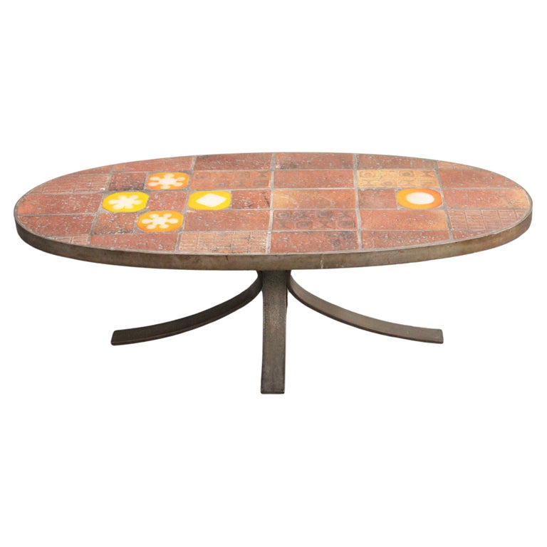 Enameled Lava Stone Coffee Table from Jean Jaffeux, 1960s For Sale