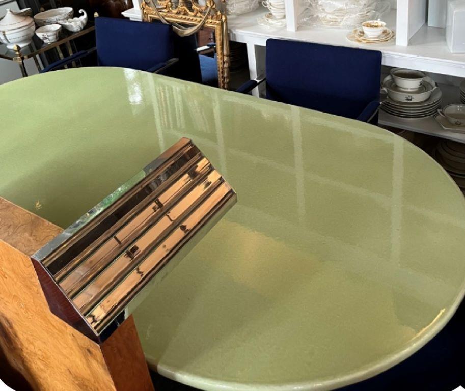 Enameled Lava Stone Racetrack Oval French Lava Stone Dining Table In Excellent Condition In Mt Kisco, NY