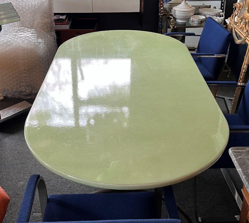 Contemporary Enameled Lava Stone Racetrack Oval French Lava Stone Dining Table