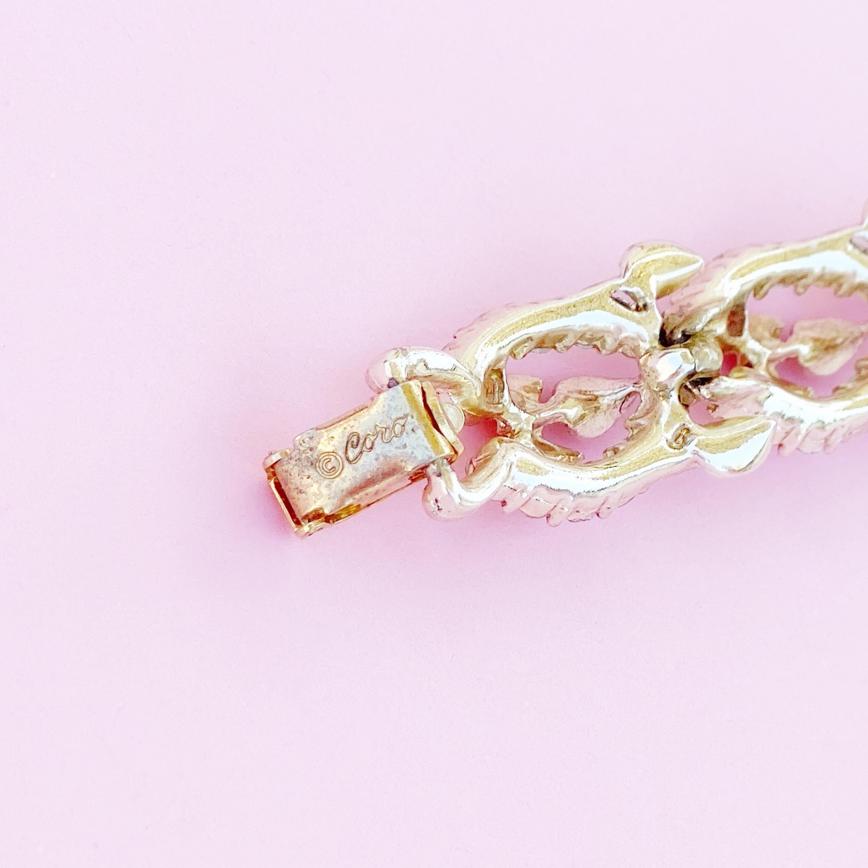 Bracciale con foglie smaltate e strass Aurora Boreale di Coro, anni '50 1