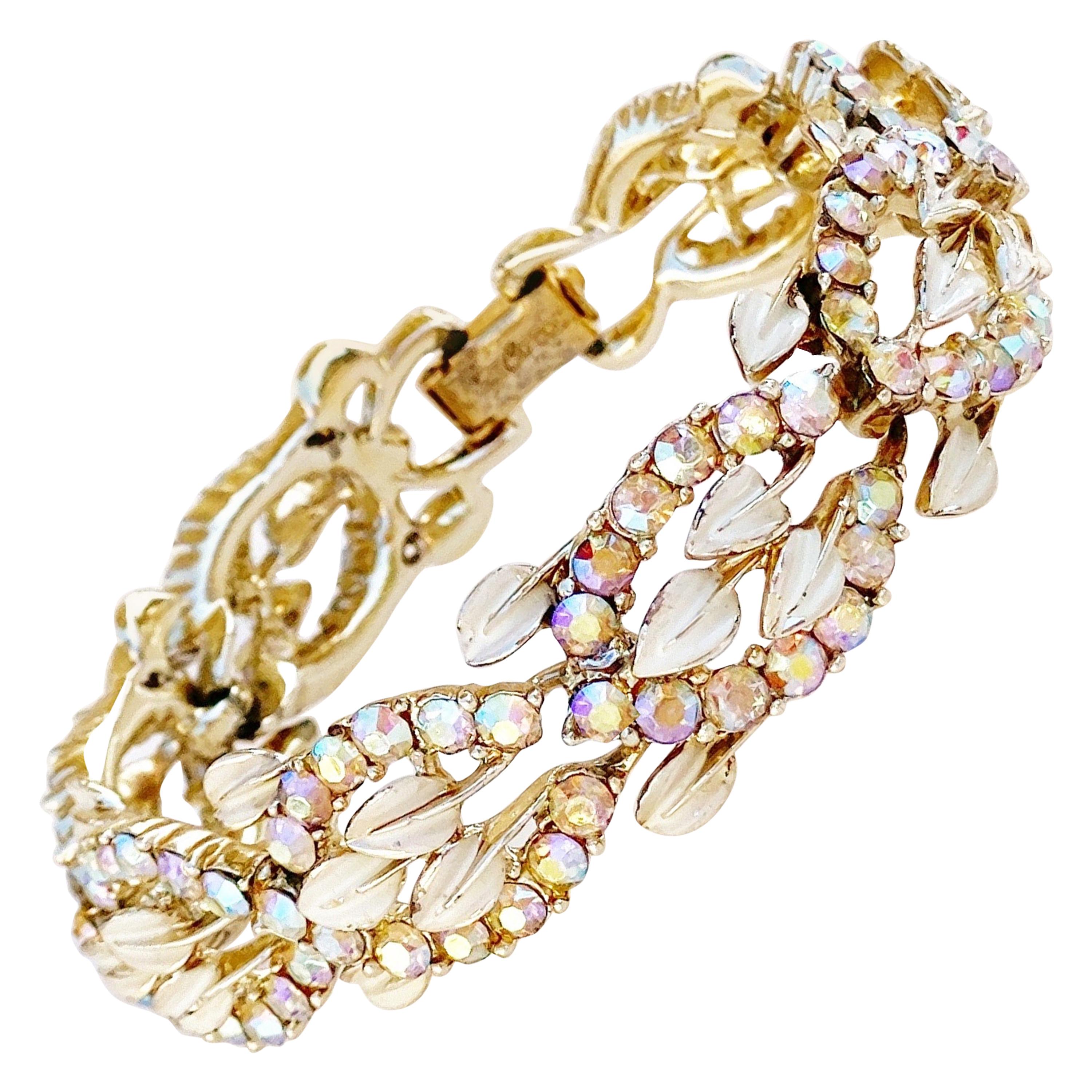 Faux Pearls and Stones Vintage 50's Victorian Revival Jeweled  Goldtone Linked Bracelet