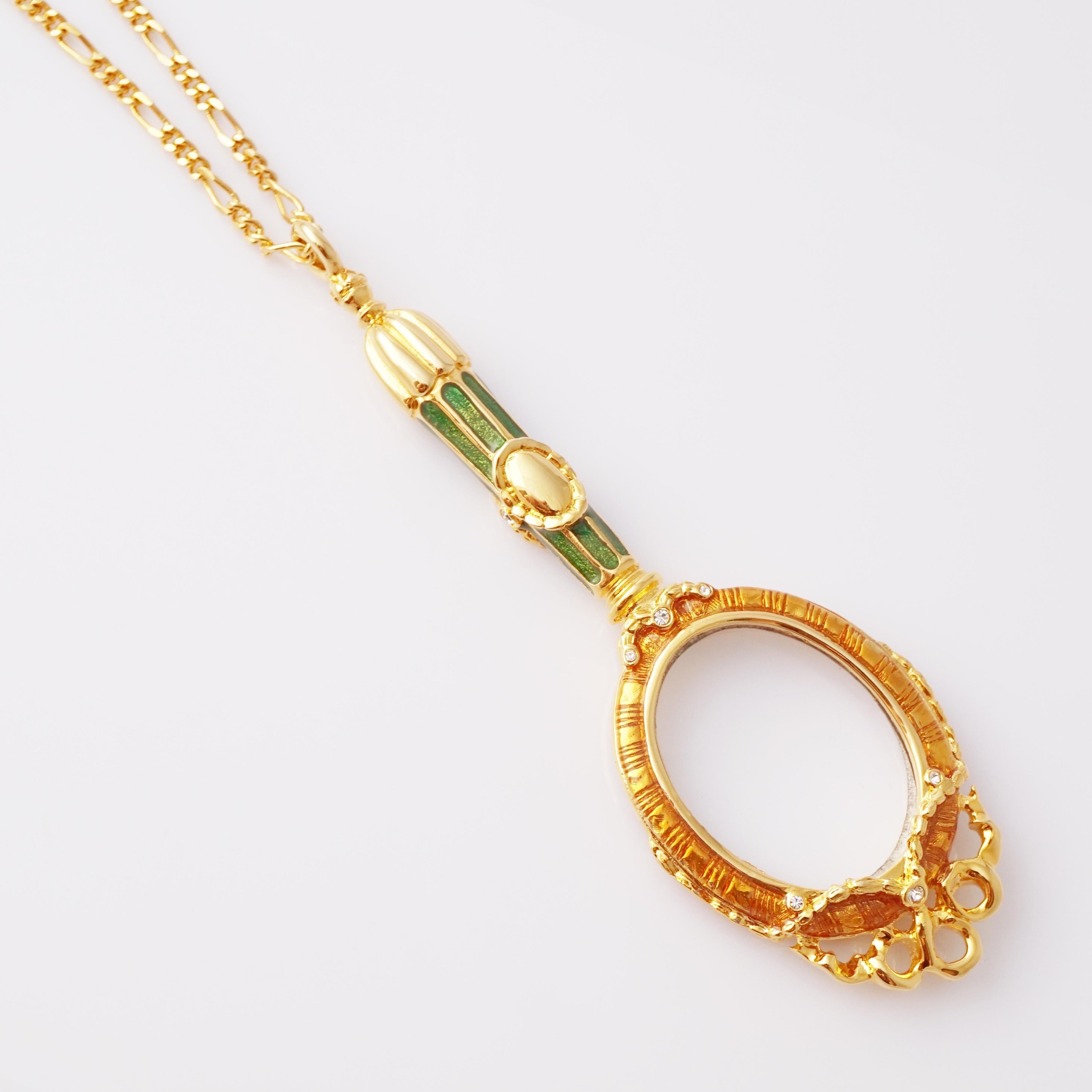 Emaillierte Lorgnette Lupen-Anhänger Halskette von Joan Rivers, 1990er Jahre (Moderne) im Angebot