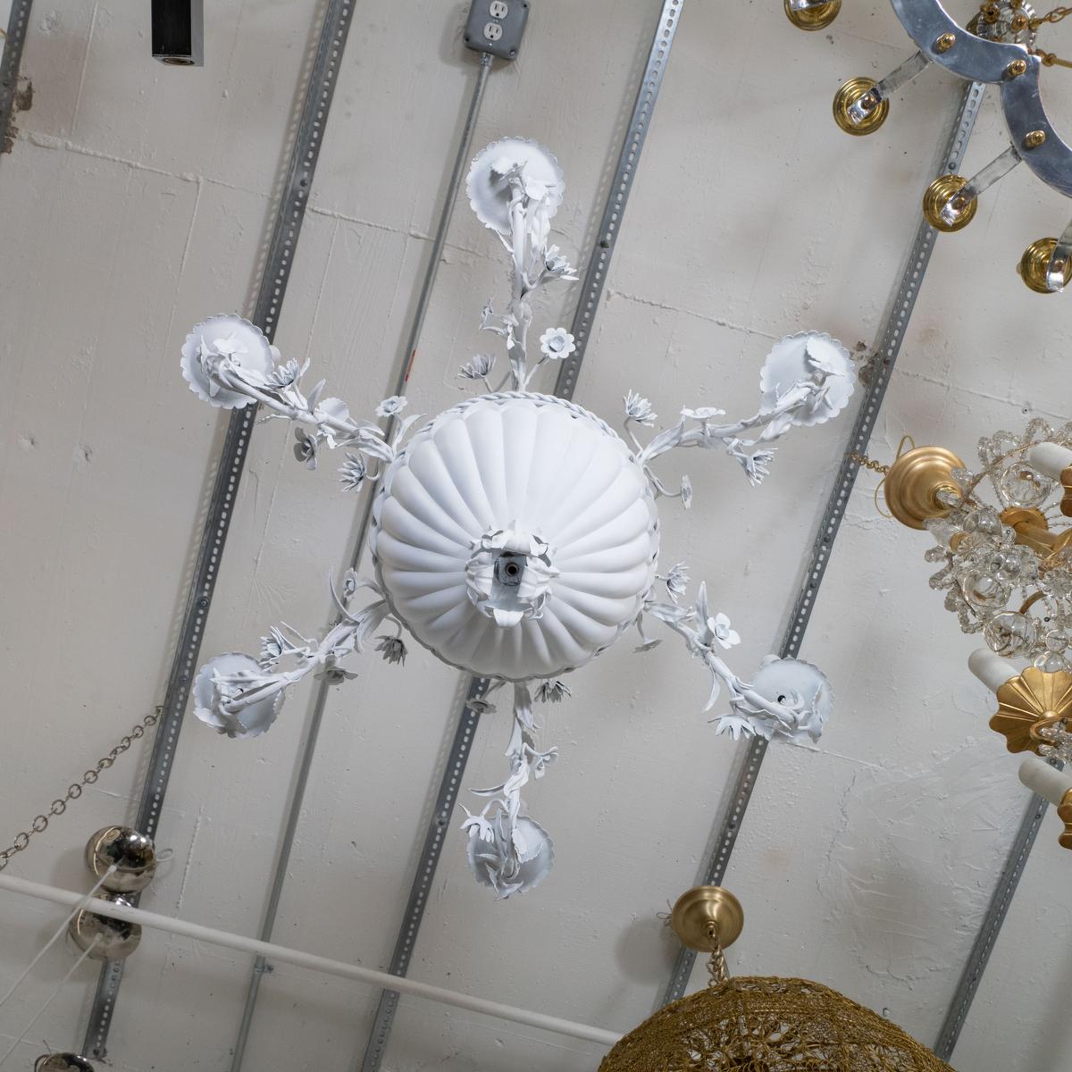 Enameled metal foliate motif chandelier For Sale 5
