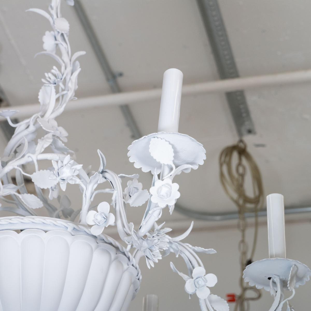 Mid-20th Century Enameled metal foliate motif chandelier For Sale