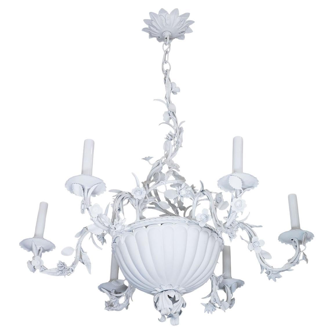 Enameled metal foliate motif chandelier For Sale