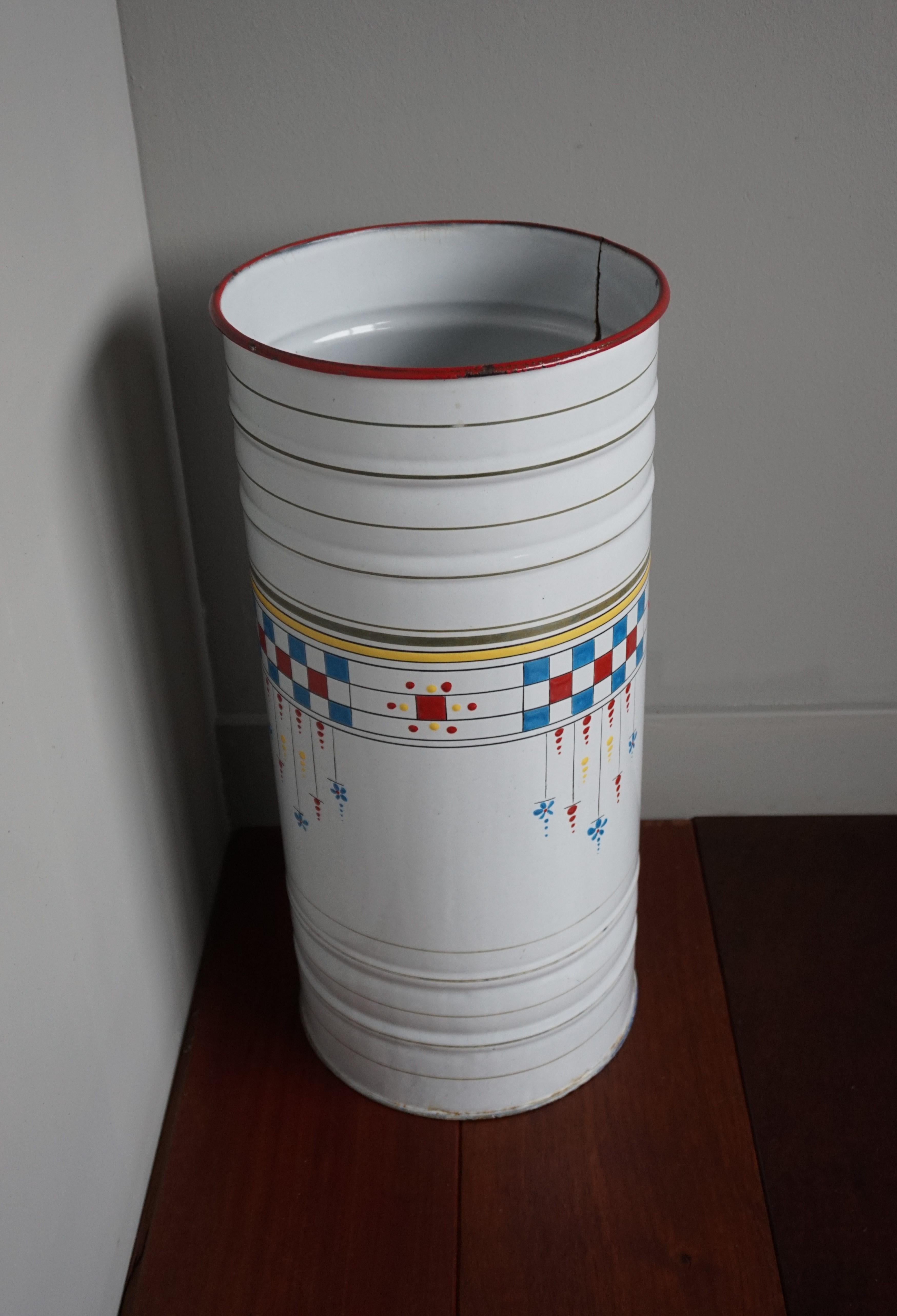 Enameled Mid-Century Modern Umbrella Stand w. Hand Painted Boogy Woogie Patterns For Sale 2