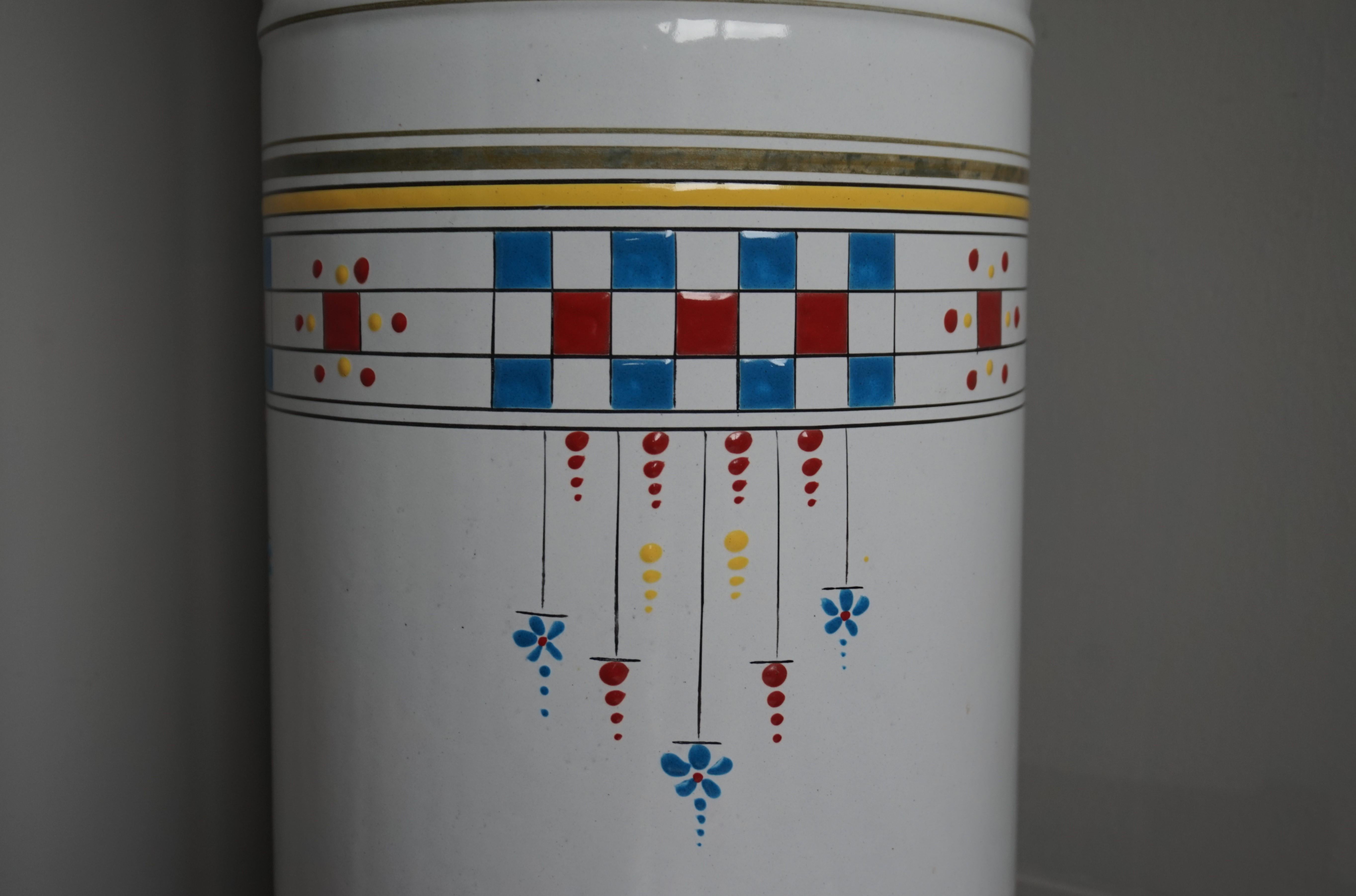 Enameled Mid-Century Modern Umbrella Stand w. Hand Painted Boogy Woogie Patterns For Sale 3