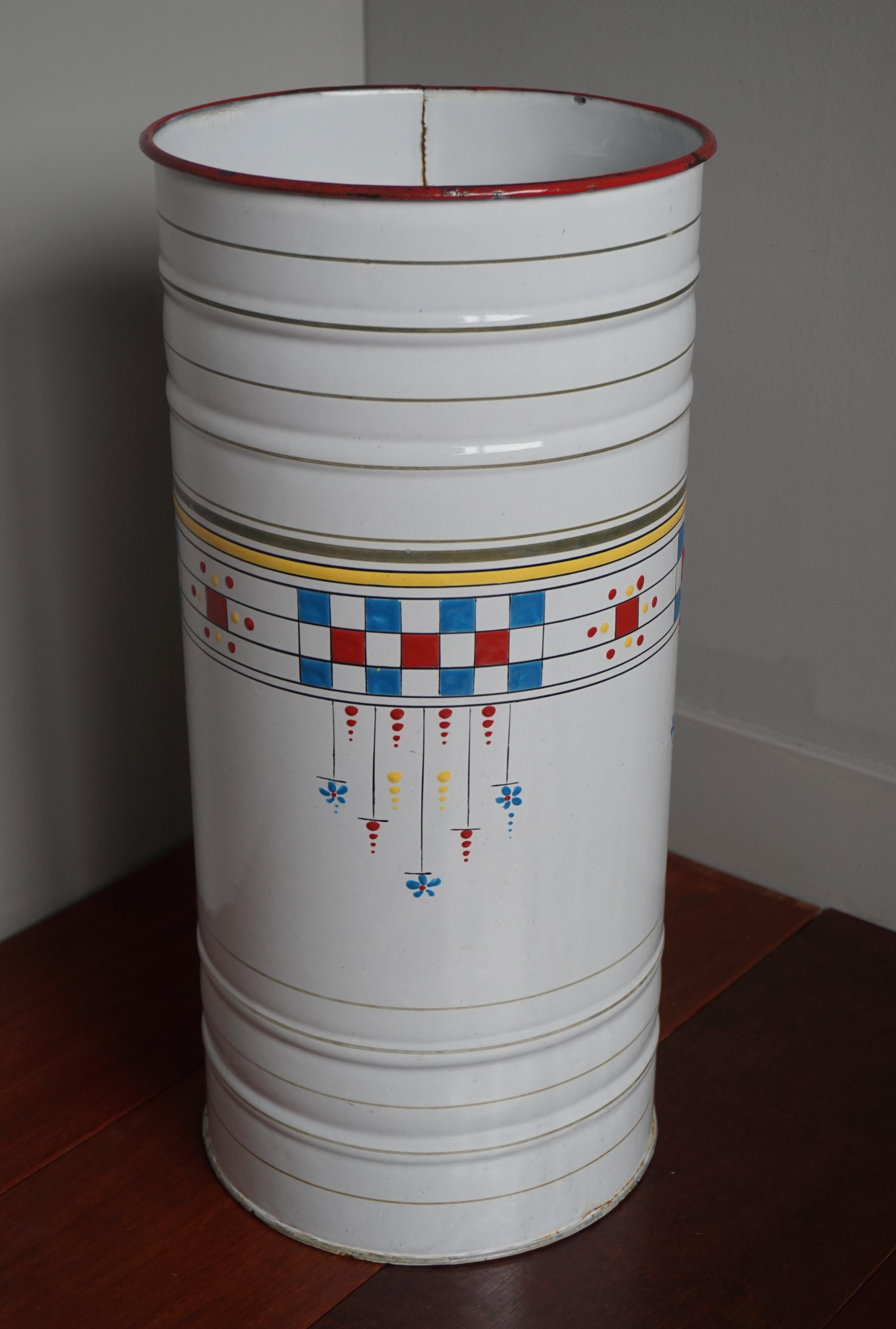 Enameled Mid-Century Modern Umbrella Stand w. Hand Painted Boogy Woogie Patterns For Sale 5