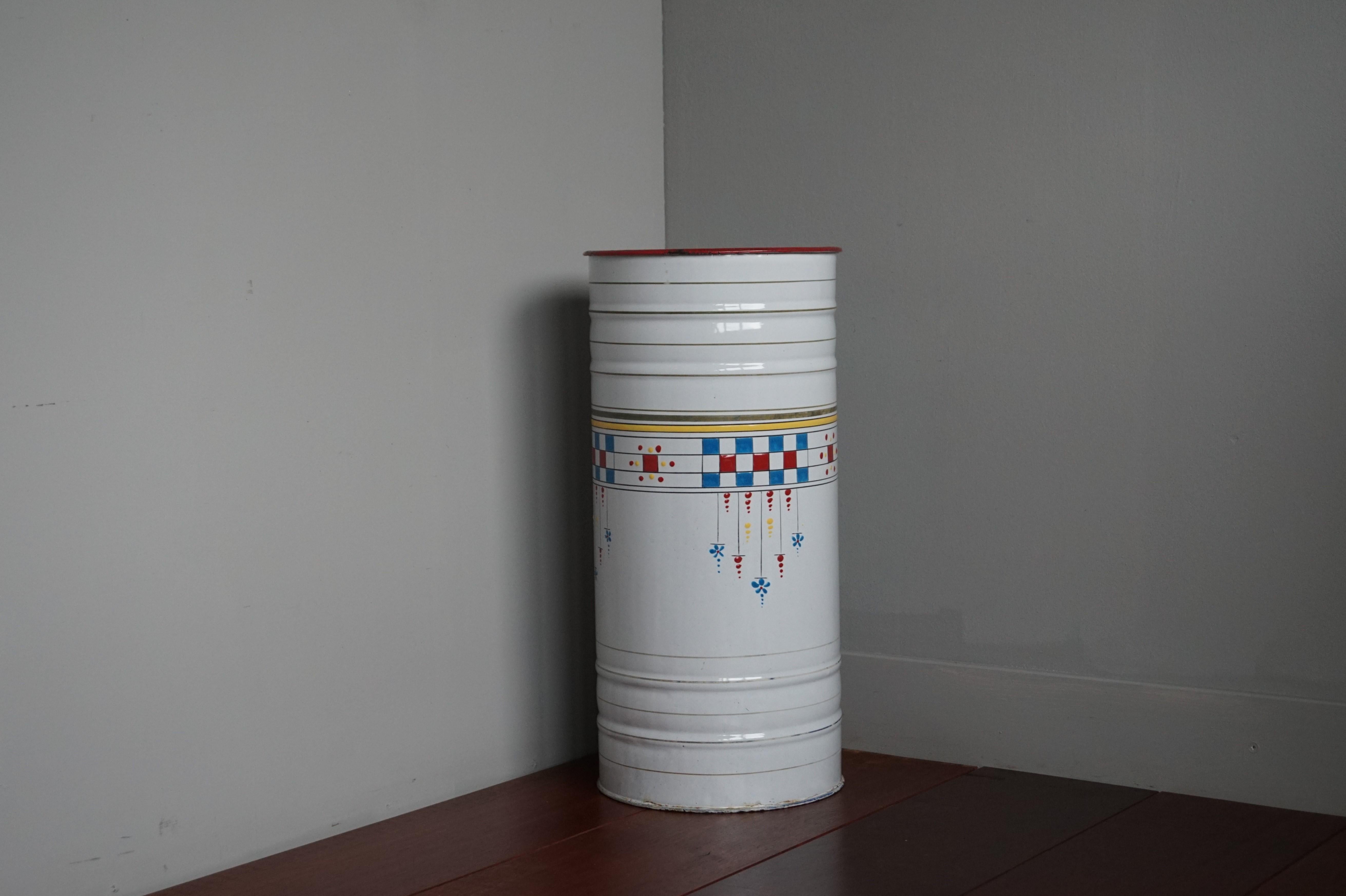 Enameled Mid-Century Modern Umbrella Stand w. Hand Painted Boogy Woogie Patterns For Sale 8