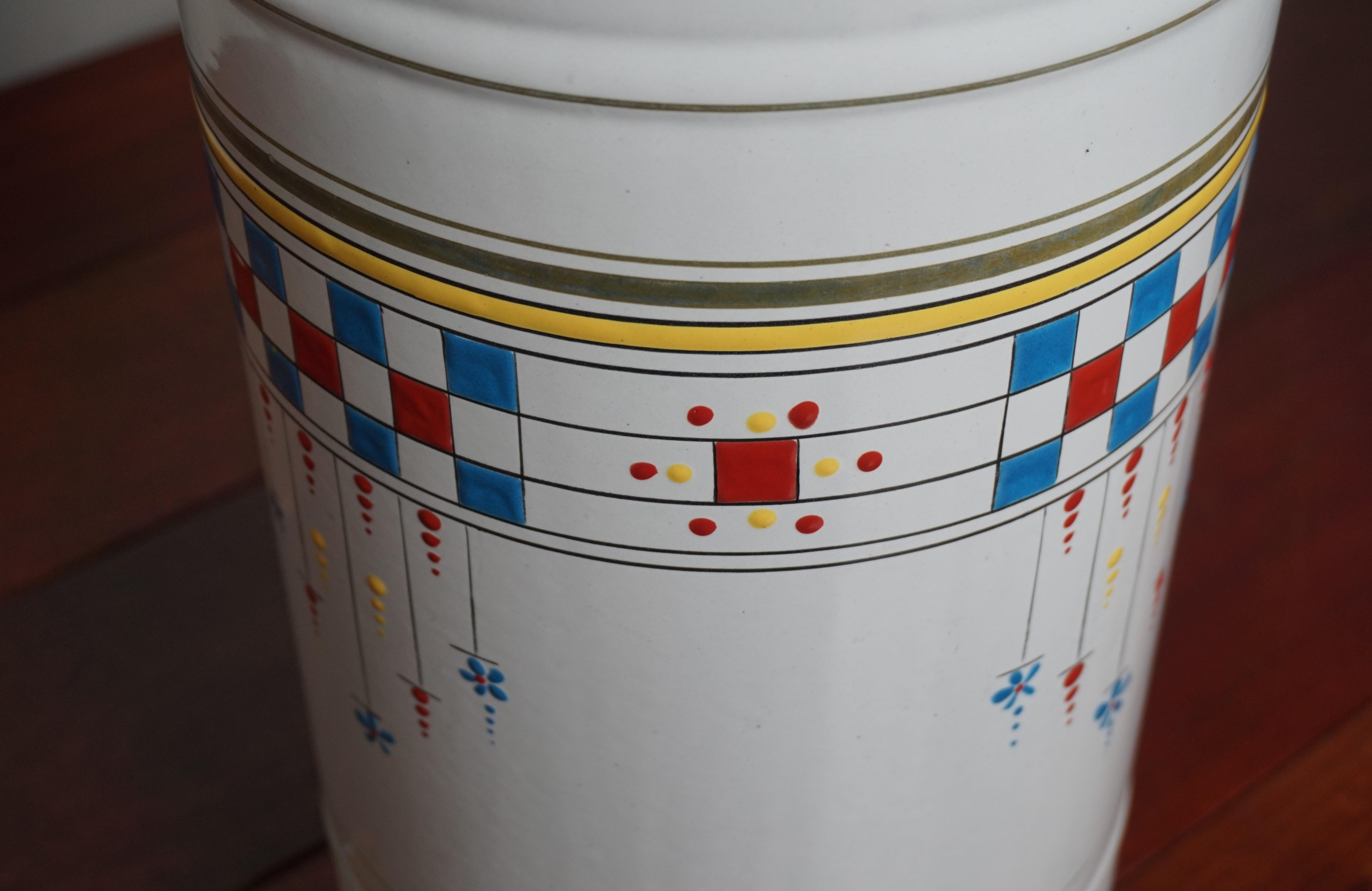20th Century Enameled Mid-Century Modern Umbrella Stand w. Hand Painted Boogy Woogie Patterns For Sale