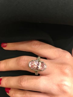 Enameled Oval Kunzite and Brown Diamond Rose Gold Ring