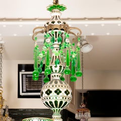 Enameled Overlay 12-Light Emerald Green Chandelier by F & C Osler