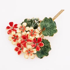 Enameled Peach and Coral Flower Bouquet Brooch By Sandor, 1940s