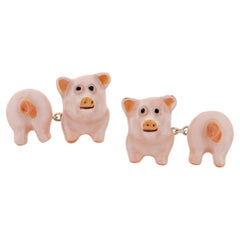 Used Enameled Pig Cufflinks