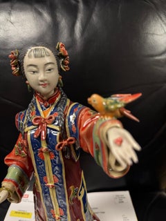 Enameled Porcelain Geisha Girl Sculpture