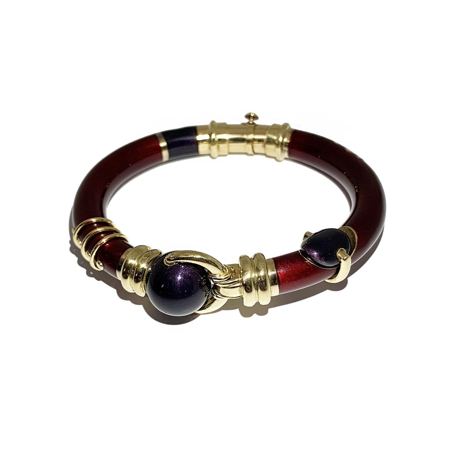 Enameled Red and Blu Navy on a Yellow Gold 18 Karat Bangle In New Condition In Milano, Lombardia