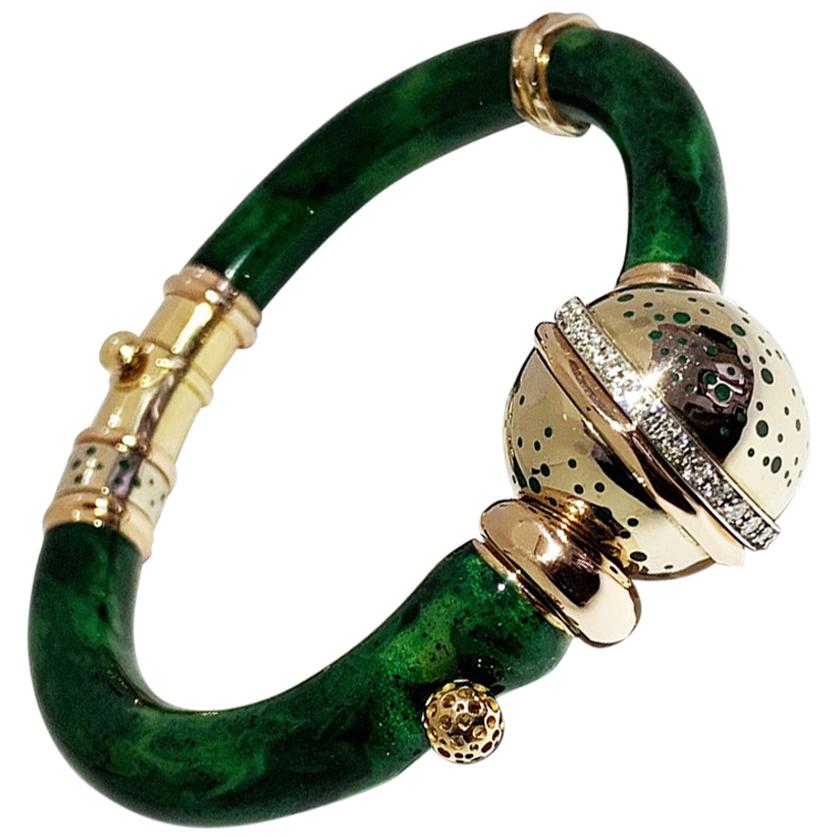 Enameled Red and Green Navy on a Pink Gold 18 Karat Bangle