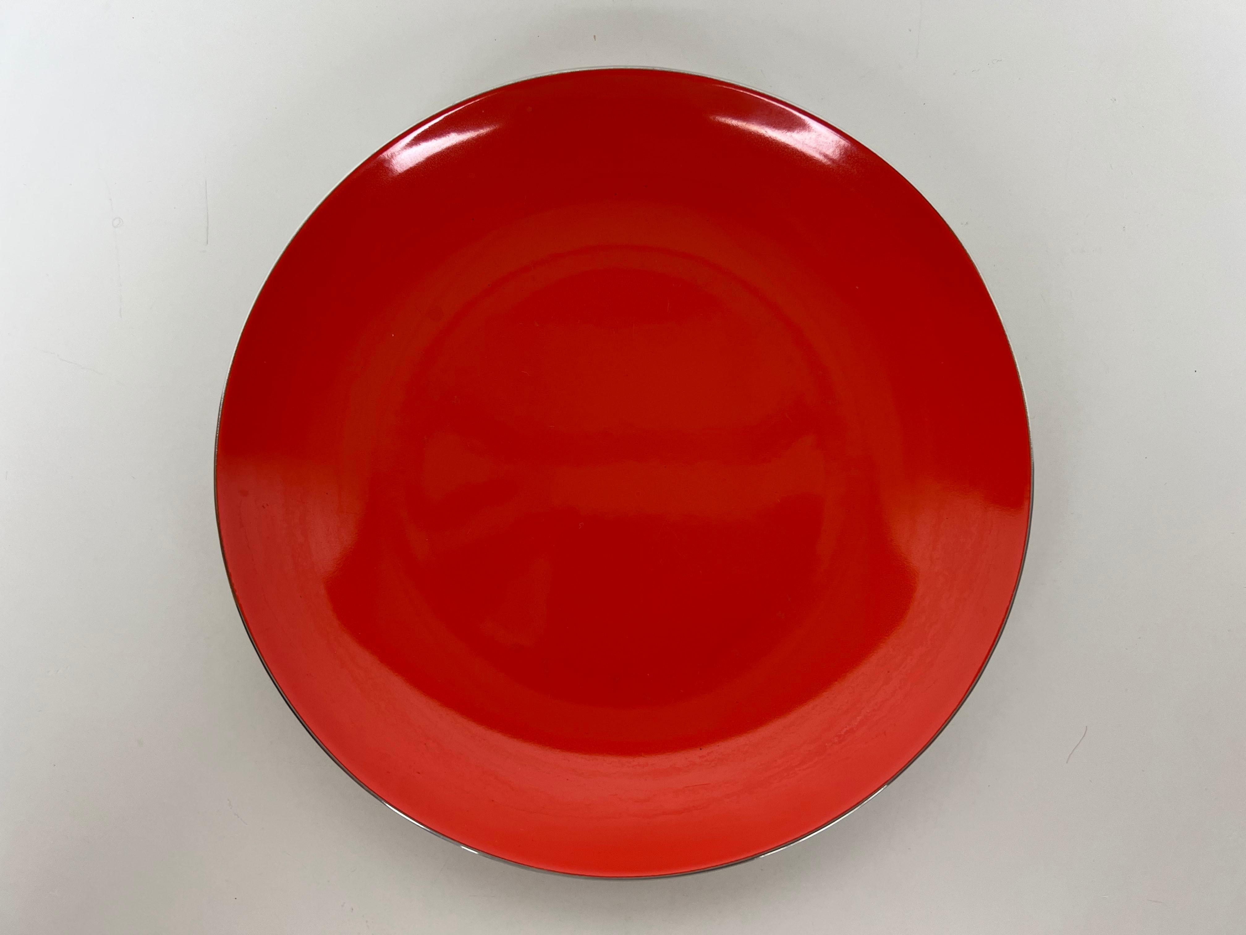 Enameled Red Metal Bowl by Leif Wessmann for Knoll International In Excellent Condition In Fort Lauderdale, FL