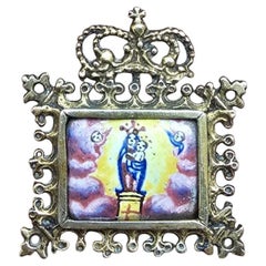 Ciondolo Reliquiario smaltato - XVIII secolo, Argento dorato