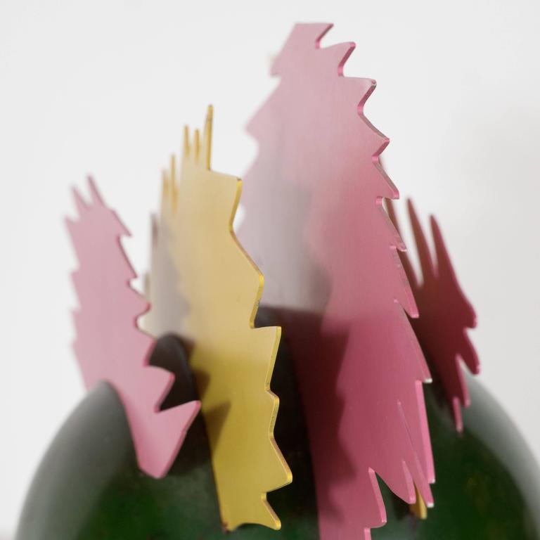 Américain Sculpture Pop Art en résine émaillée et métal jaune tournesol, rose bulle en vente