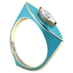 Enameled Ring with Marquise-Shaped Diamond