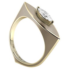 Enameled Ring with Marquise-Shaped Diamond in Hazel