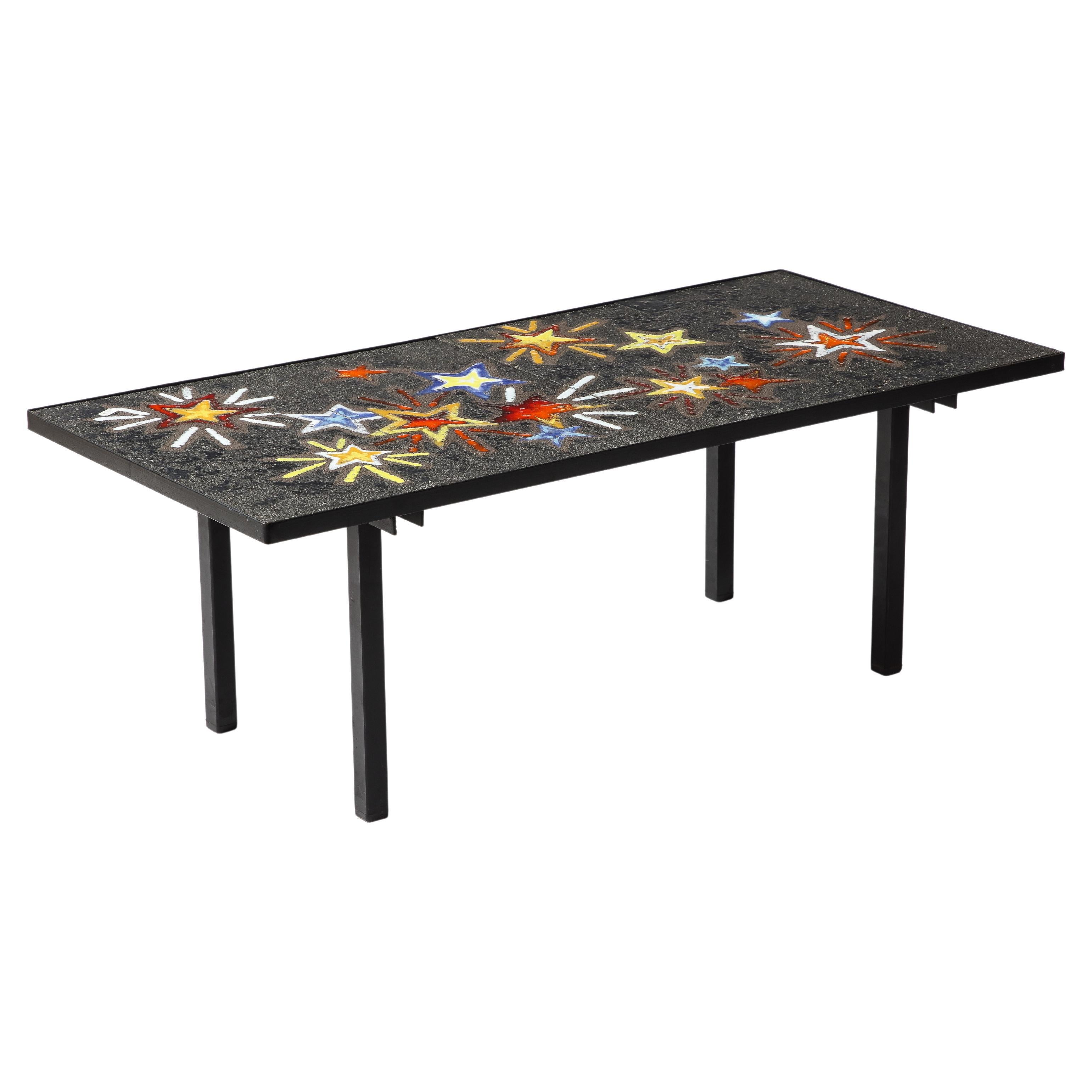 Enameled "Shooting Star" Coffee Table, France 1950's For Sale