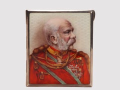 Enameled silver cigarette case with a portrait of Franz Joseph, Italy 1900.