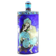 Enameled silver perfume bottle in Islamic style w/ a couple in an idyllic scene