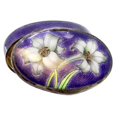 Enameled silver pill box with flowers on the hinged lid
