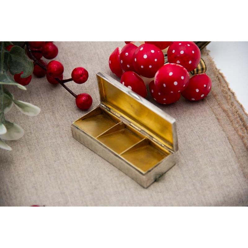 Enameled silver stamp box, gold interior and hinged lid with lined bottom In Good Condition For Sale In Porto, PT