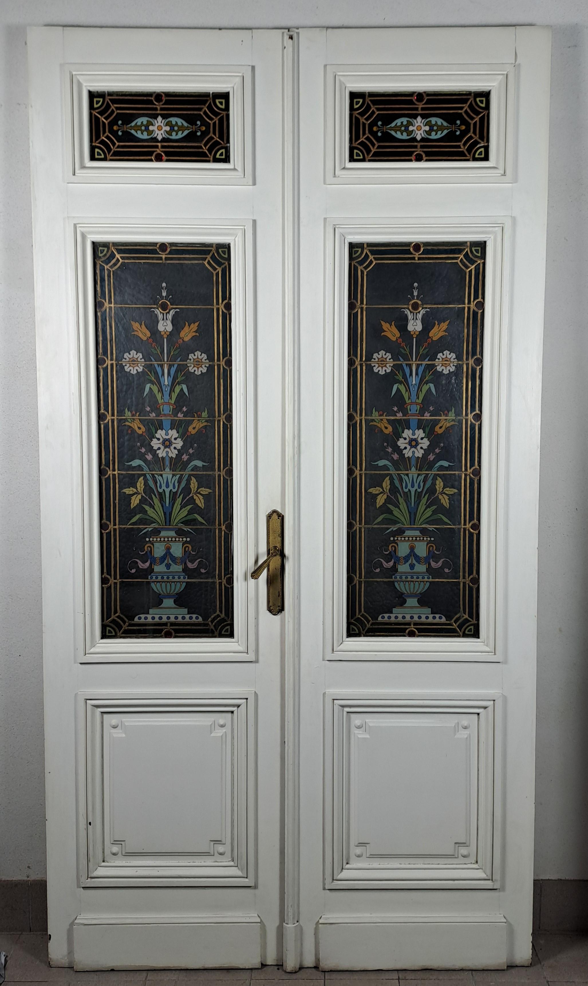Enameled Stained Glass Windows Attributed To Amédée De Caranza Mounted On A Doub 5