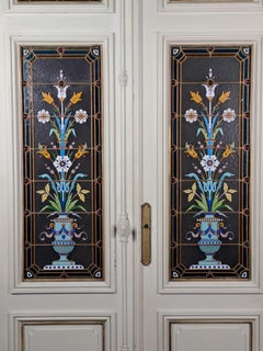 Enameled Stained Glass Windows Attributed To Amédée De Caranza Mounted On A Doub