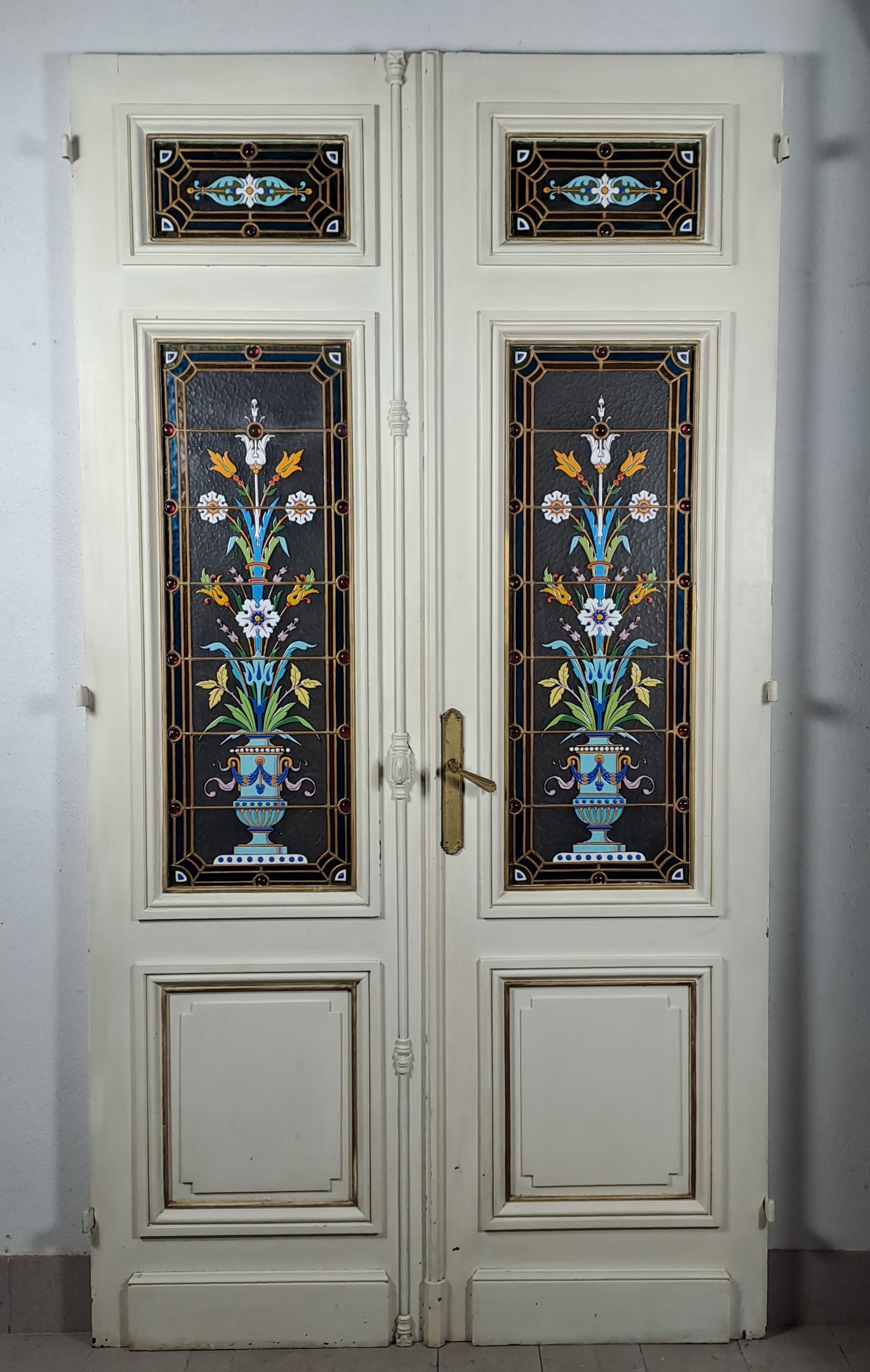 Enameled Stained Glass Windows Attributed To Amédée De Caranza Mounted On A Doub 1