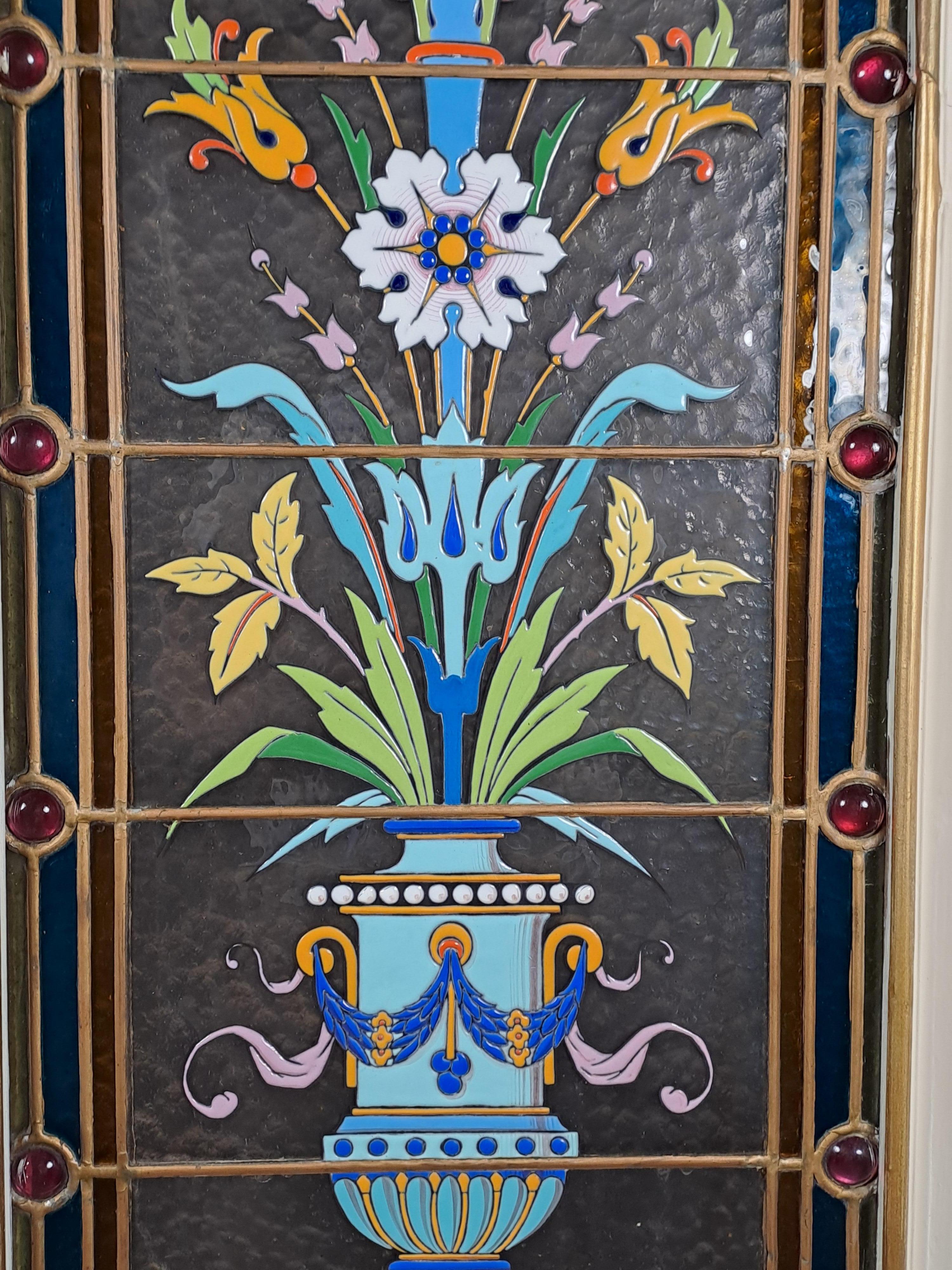 Enameled Stained Glass Windows Attributed To Amédée De Caranza Mounted On A Doub 2