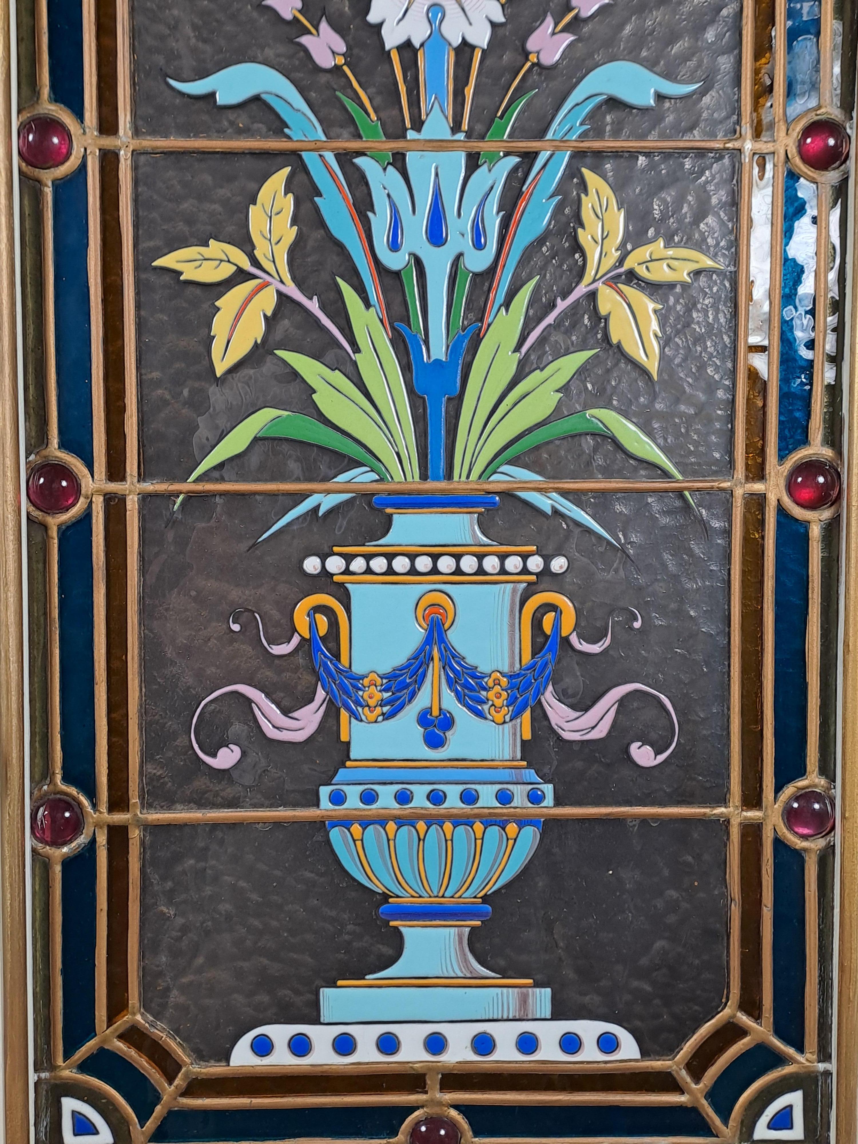 Enameled Stained Glass Windows Attributed To Amédée De Caranza Mounted On A Doub 3