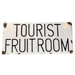Vintage Enameled Steel Sign For "Tourist Fruit Room"