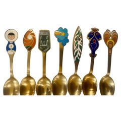 Collection de 7 cuillères modernes danoises en argent sterling émaillé de Bjorn Wiinblad