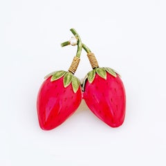 Enameled Strawberries Figural Brooch by Original by Robert, 1960s