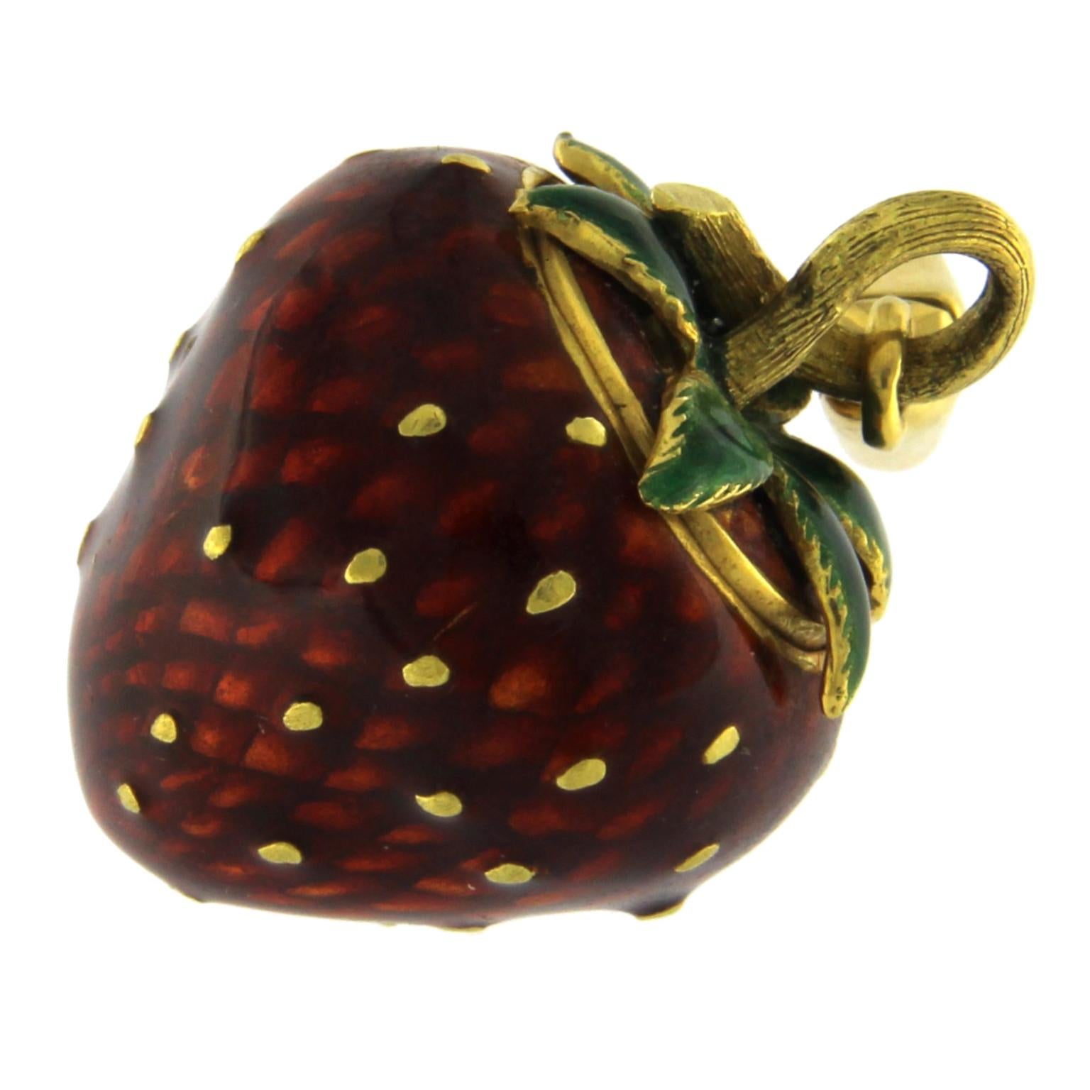 Enameled Strawberry Pillcase 18 Karat In New Condition For Sale In Milano, Lombardia