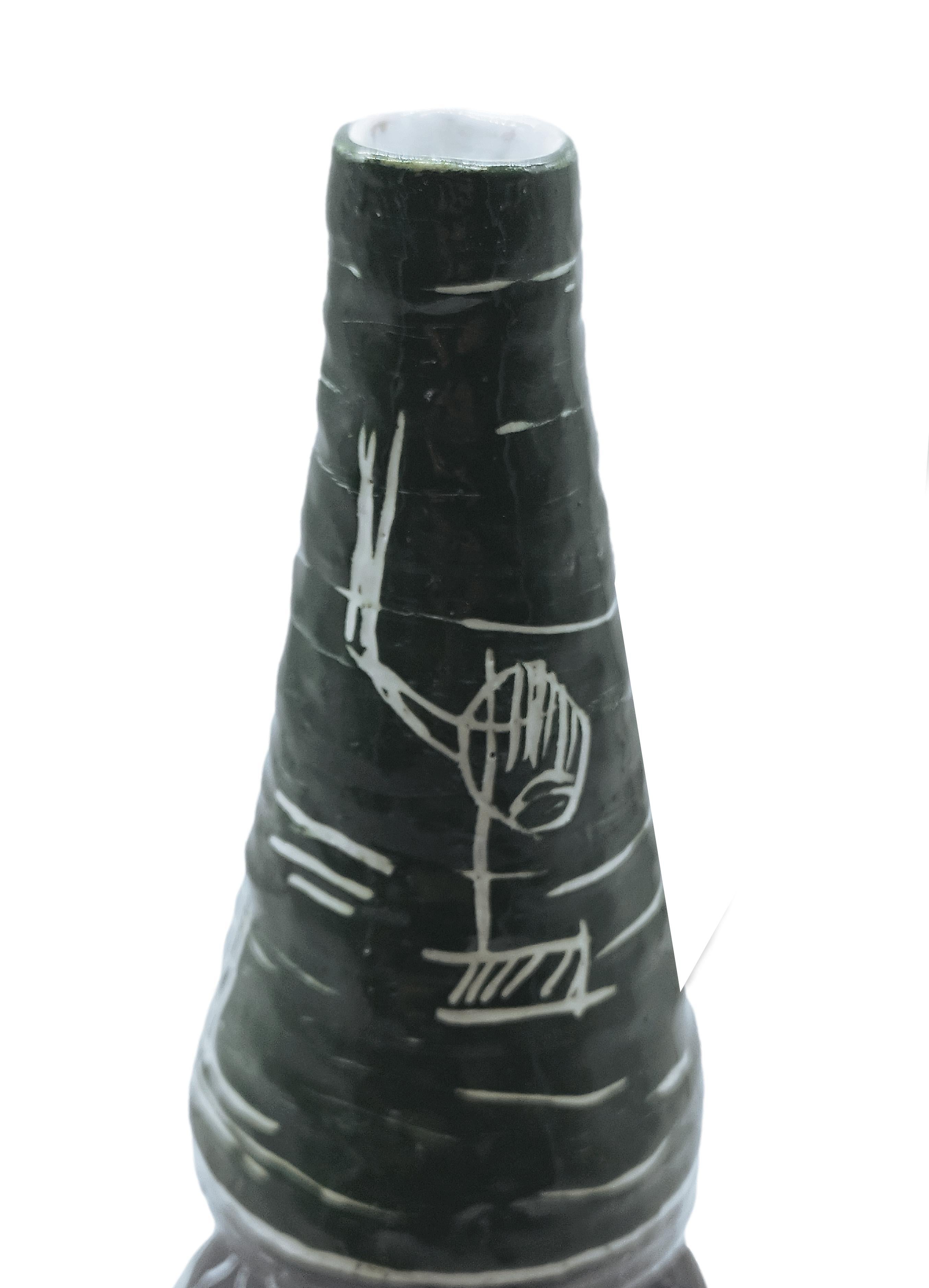 Mid-Century Modern Bouteille en terre cuite émaillée signée G. Brunitto, Italie années 1950 en vente