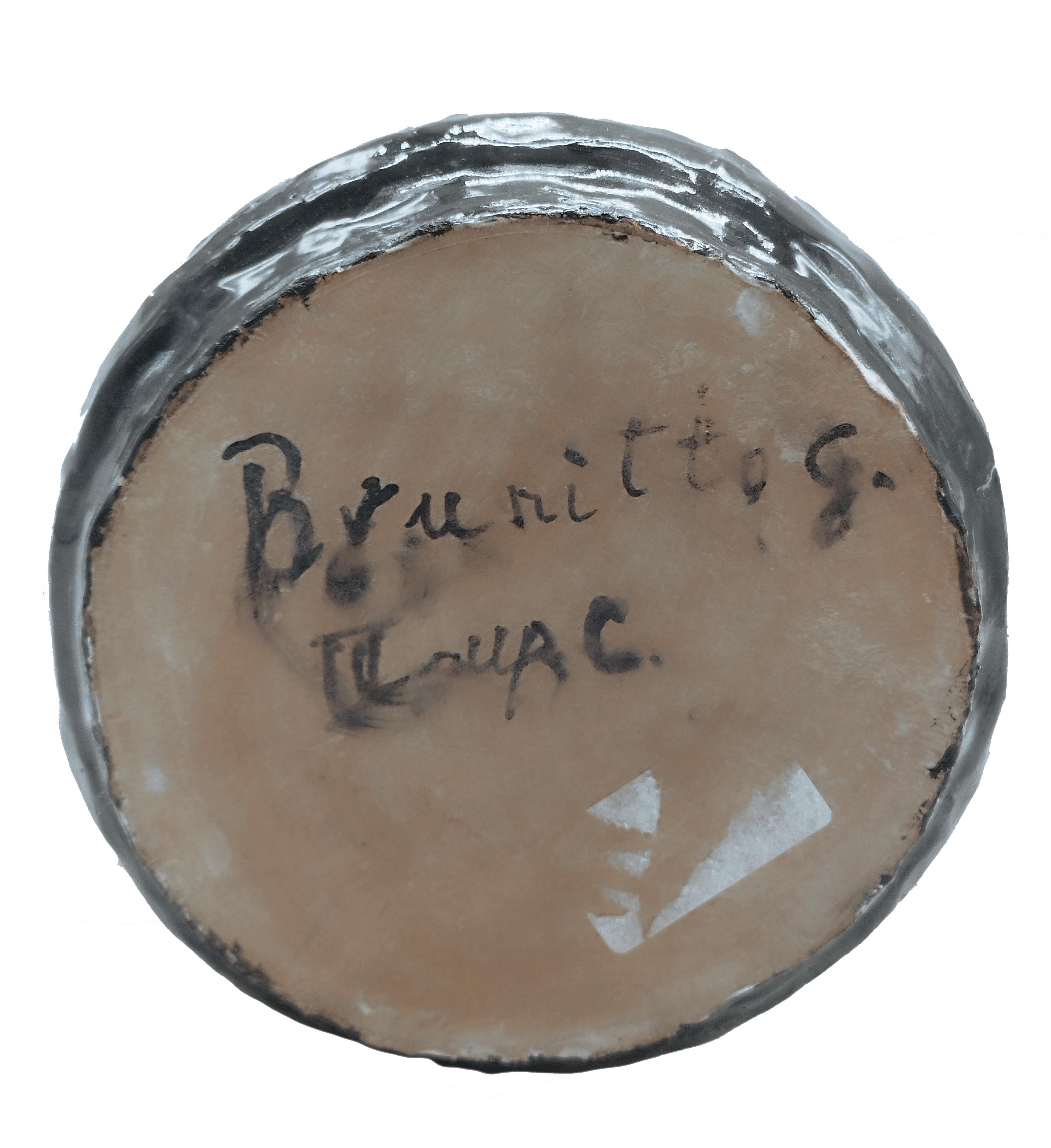 Milieu du XXe siècle Bouteille en terre cuite émaillée signée G. Brunitto, Italie années 1950 en vente