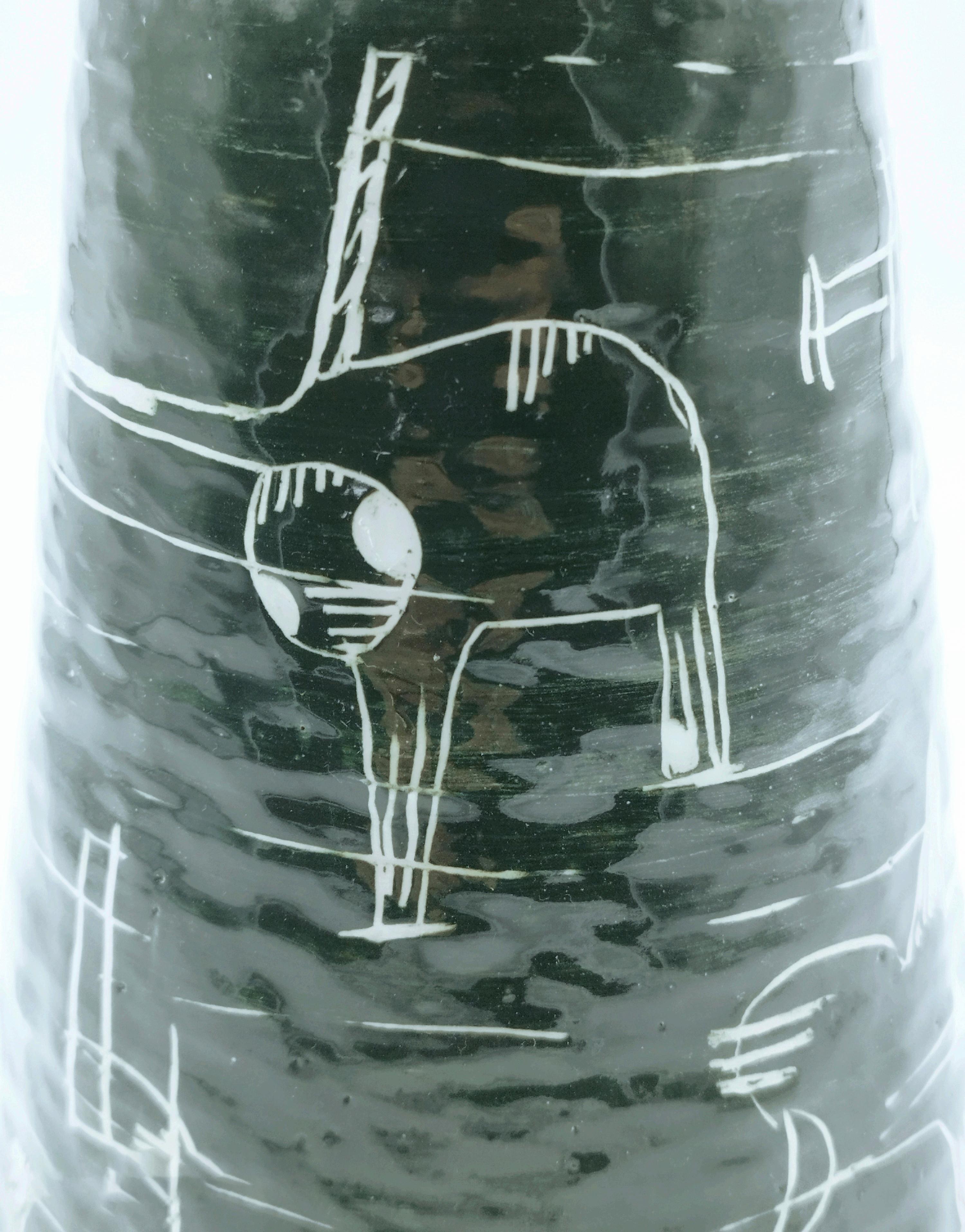 Enameled Terracotta Bottle Signed G. Brunitto, Italy 1950s For Sale 1